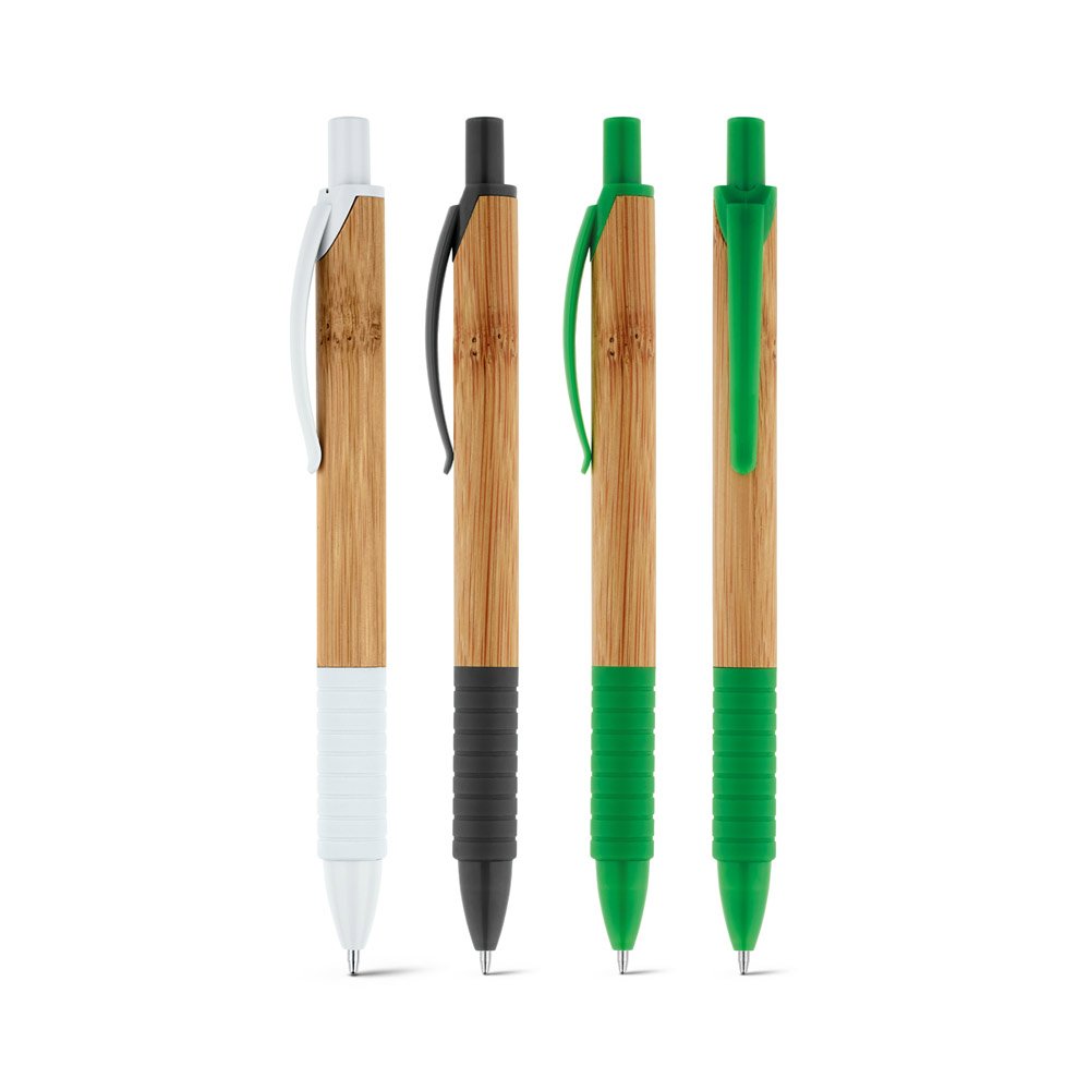 Caneta esferográfica em bambu com antideslizante SP-81153-103 na cor Preto