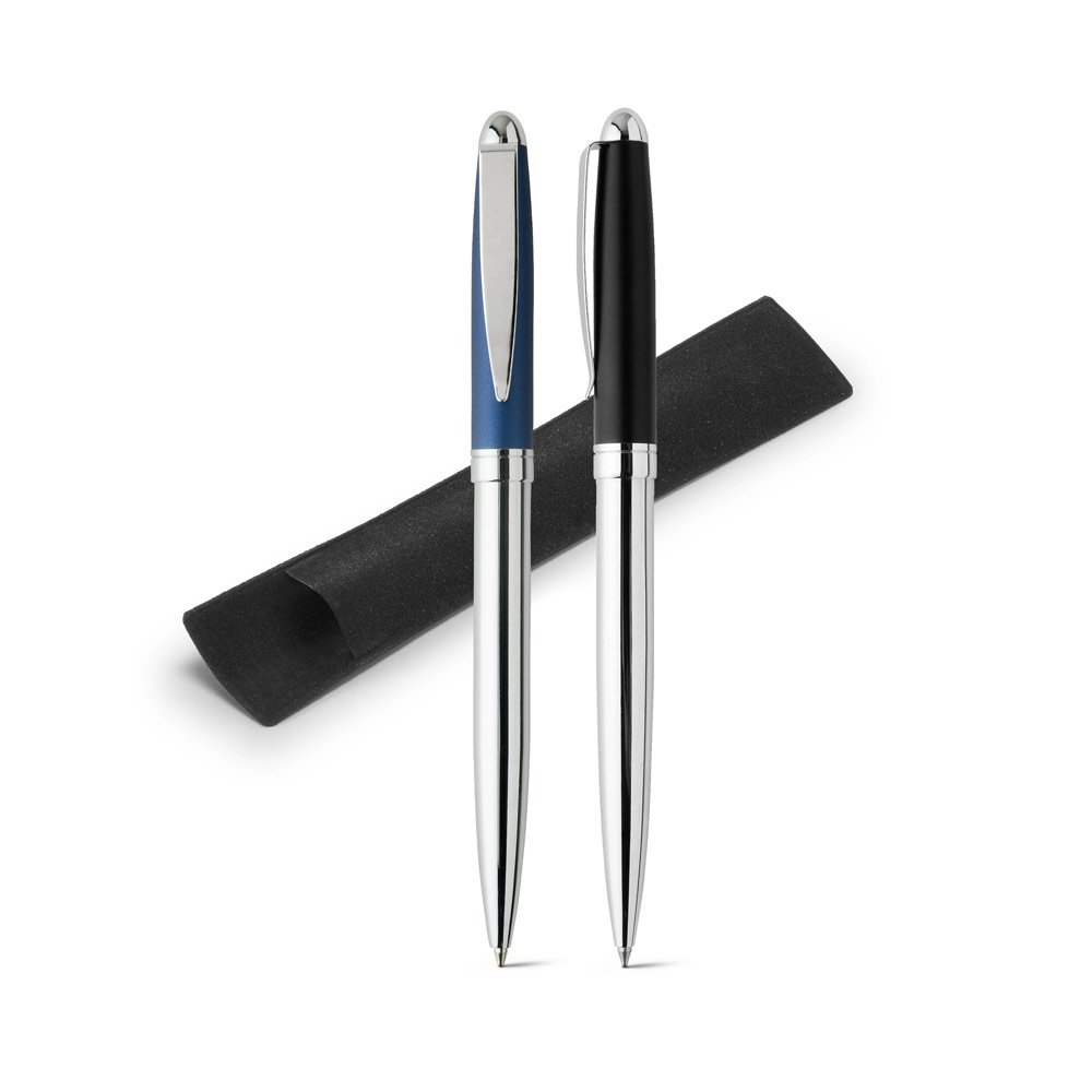 Caneta esferográfica em inox e escrita em azul SP-91008-103 na cor Preto