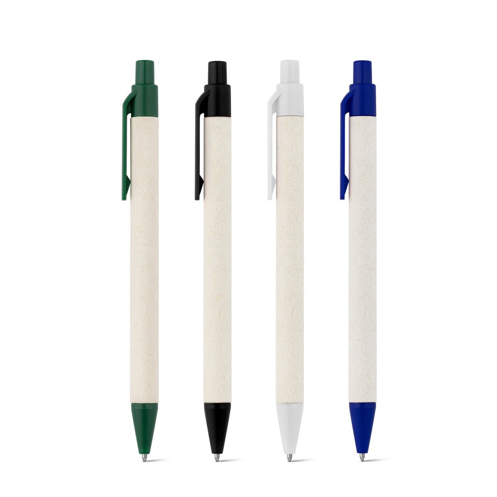 Caneta esferográfica produzida através de pacotes de leite reciclado com escrita em azul SP-91946-129 na cor Verde escuro