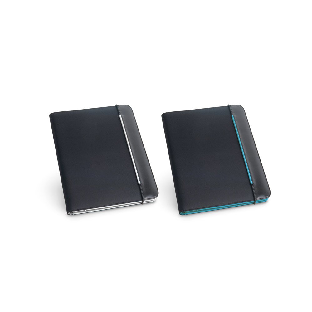 Pasta A4 em c. sintético e 800D, com interior em microfibra e bloco com páginas pautadas SP-92040-124 na cor Azul claro