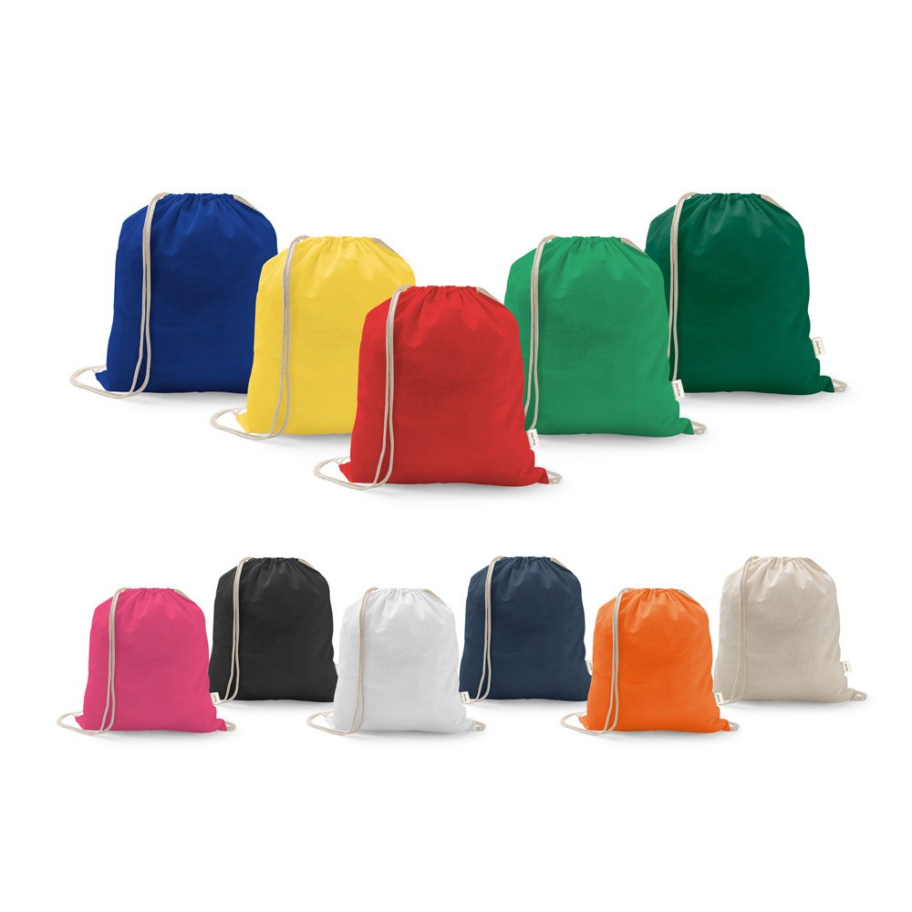 Sacola tipo mochila em 70% algodão reciclado e 30% poliéster reciclado (150 g/m²) sem tingimento SP-92083-109 na cor Verde