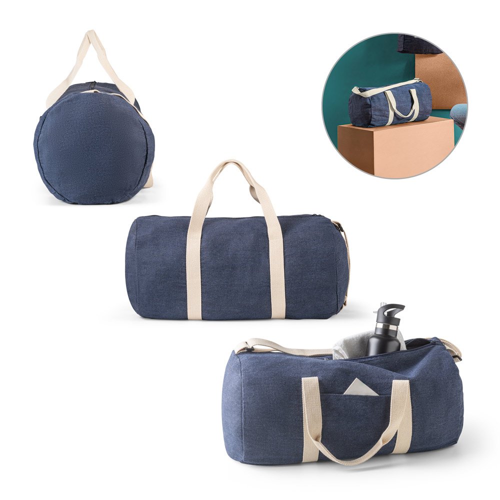 Sacola esportiva ou viagem em denim reciclado 25 L (300 g/m²) SP-92095-104 na cor Azul
