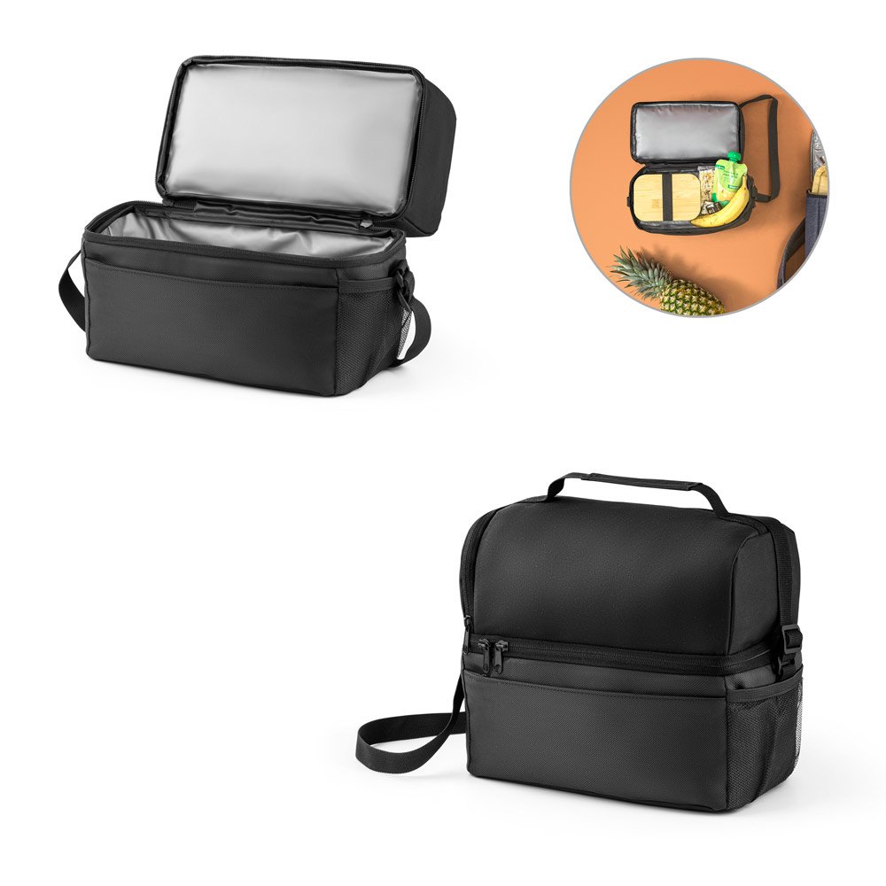 Cooler. Bolsa Térmica em 300D e 840D Jacquard com interior forrado em PEVA 8'5 L SP-92097-103 na cor Preto
