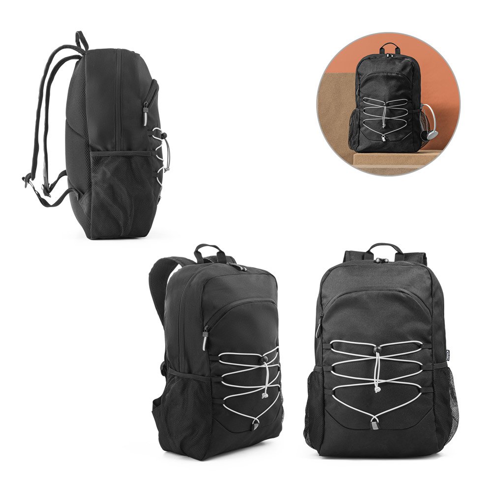 Mochila para notebook (15'6") em poliéster reciclado 300D e poliéster reciclado 600D, com elementos refletores (18 L) SP-92192-103 na cor Preto