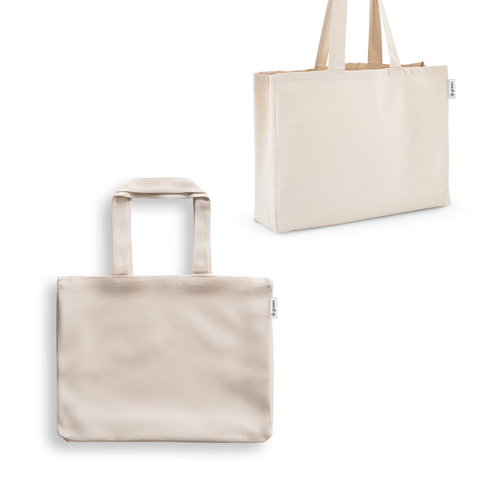 Sacola em 50% algodão, 30% algodão reciclado e 20% poliéster reciclado (220 g/m²) SP-92330-150 na cor Natural claro