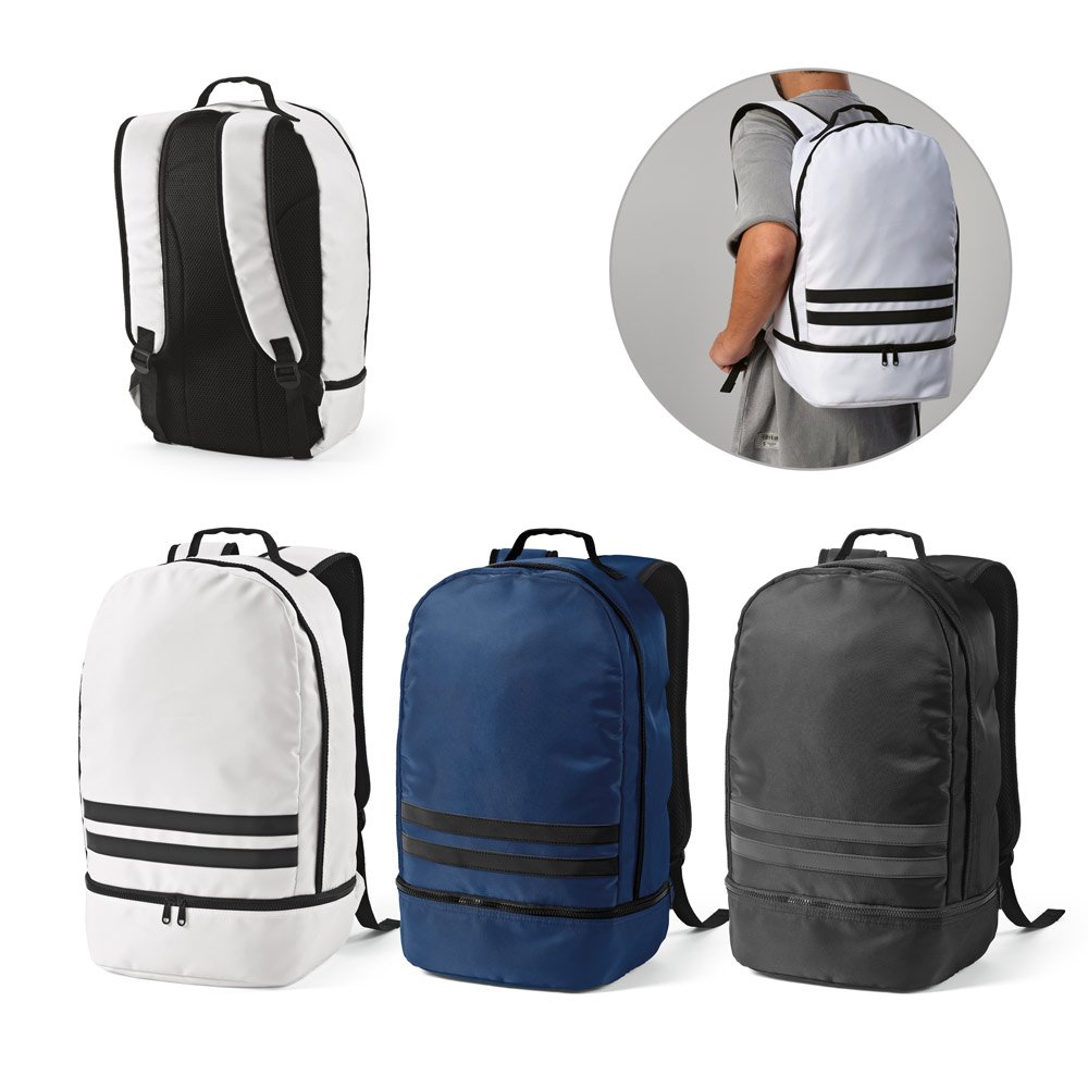 Mochila em poliéster reciclado 290T e sarja com compartimento para sapatos (25 L) SP-92334-103 na cor Preto