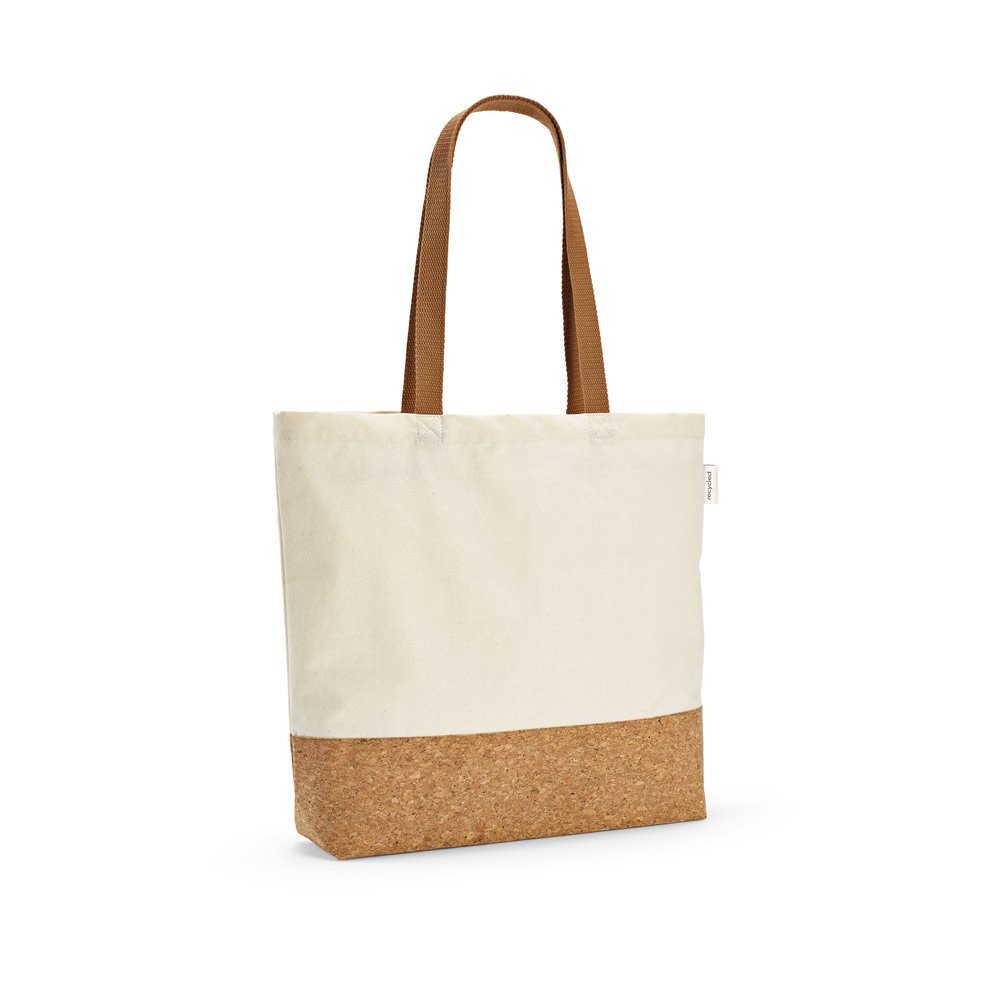Sacola em 70% algodão reciclado e 30% poliéster reciclado (220 g/m²) com fundo em cortiça SP-92342-150 na cor Natural claro