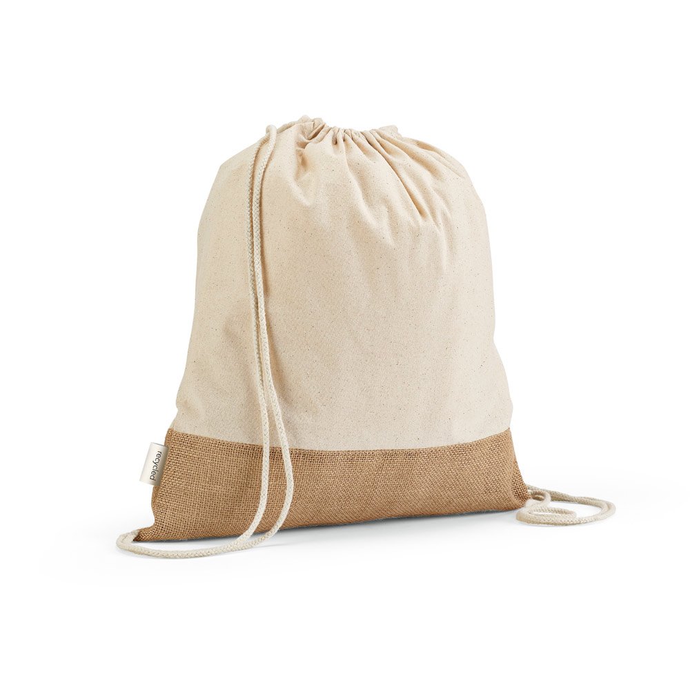 Sacola tipo mochila em 70% algodão reciclado e 30% poliéster reciclado (180 g/m²) com base em juta SP-92344-150 na cor Natural claro