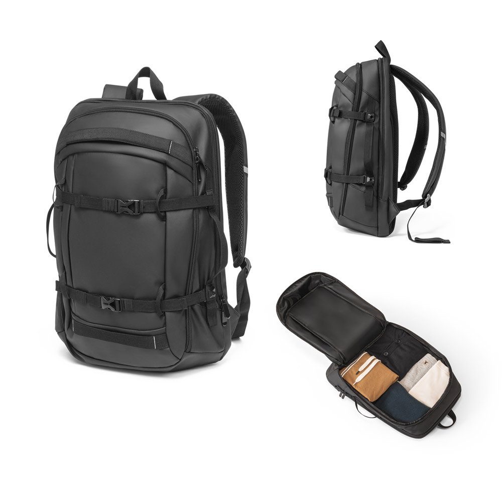 Mochila para notebook (17'3") em 900D poliéster reciclado de alta densidade com revestimento resistente à agua (21 L) SP-92363-103 na cor Preto