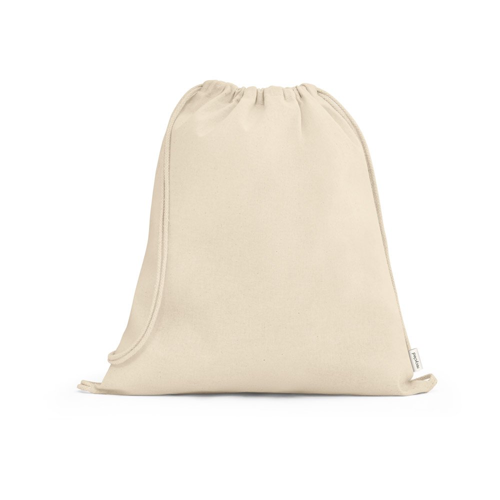 Sacola tipo mochila em 100% algodão reciclado (180 g/m²) SP-92374-150 na cor Natural claro