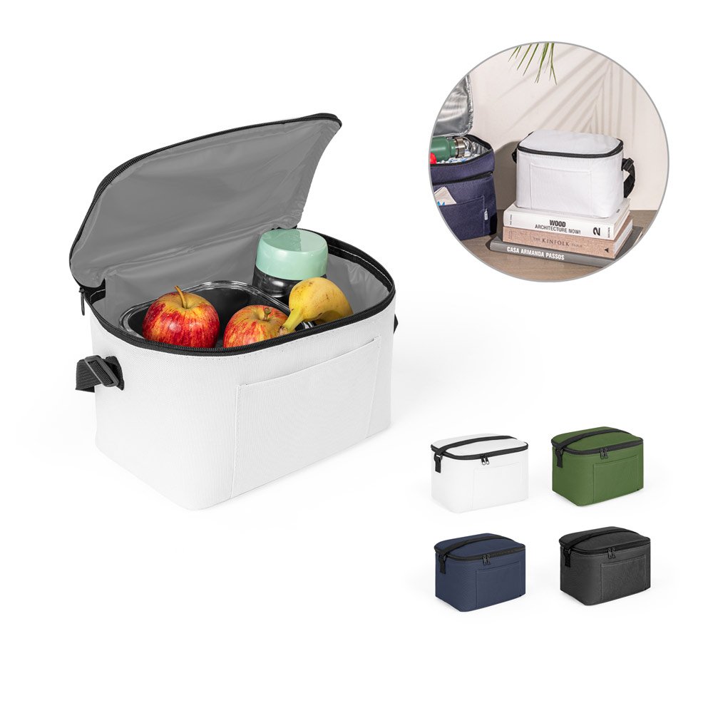 Cooler. Bolsa térmica em poliéster reciclado 600D com interior forrado em PEVA 7 L SP-92380-106 na cor Branco