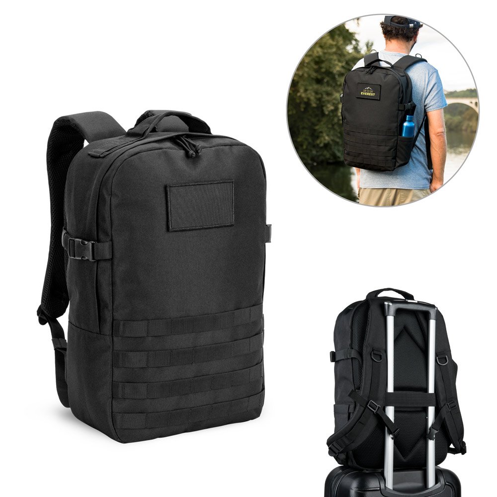 Mochila estilo militar em poliéster reciclado 600D de alta densidade, com bolso para notebook (17'3") 21 L SP-92387-103 na cor Preto