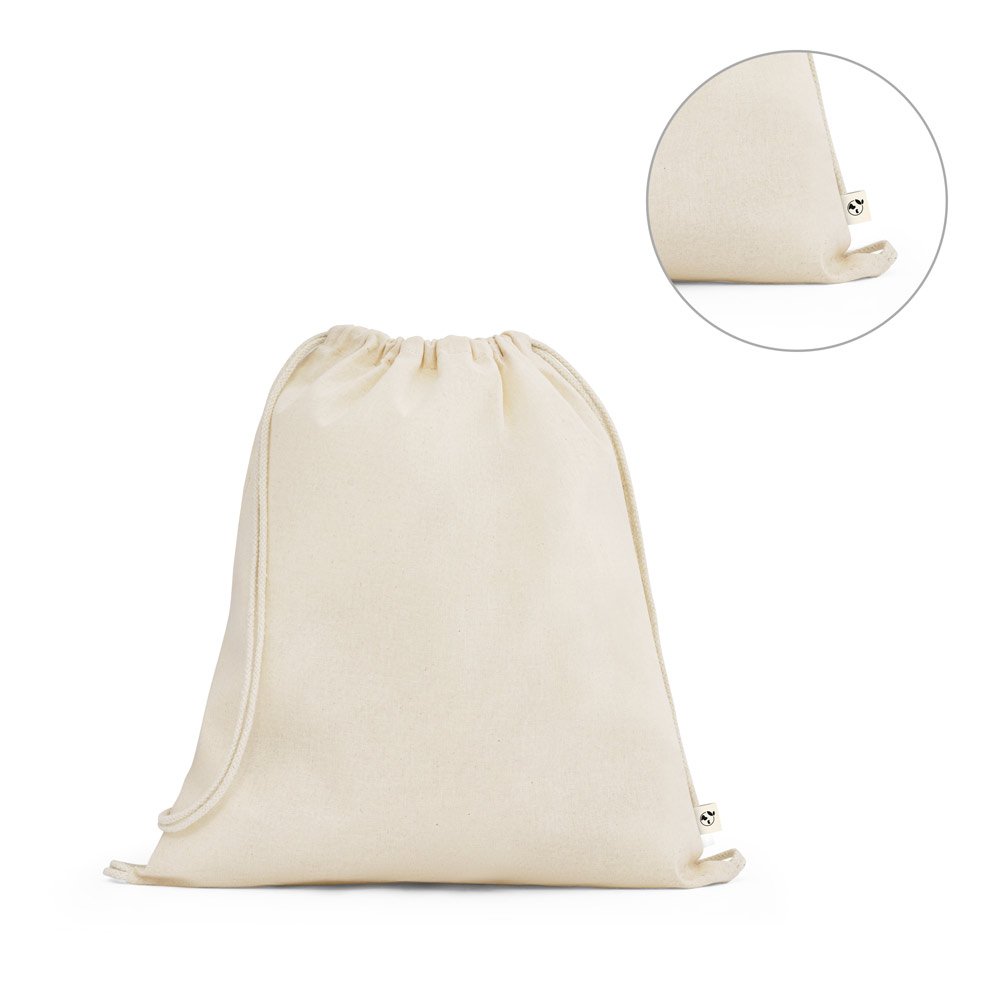 Sacola tipo mochila 100% algodão orgânico (140 g/m²) SP-92527-150 na cor Natural claro