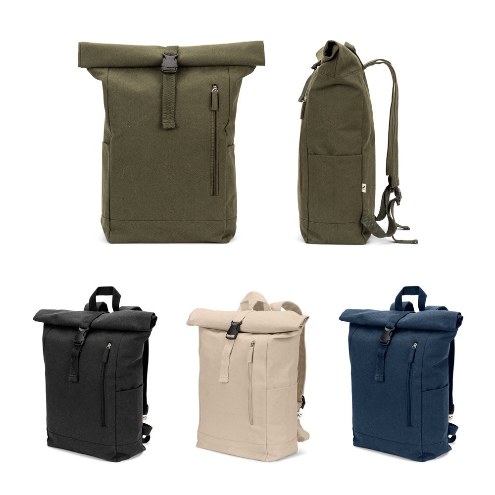 Mochila "roll top" em algodão reciclado e poliéster reciclado (380 g/m²) SP-92533-160 na cor Natural