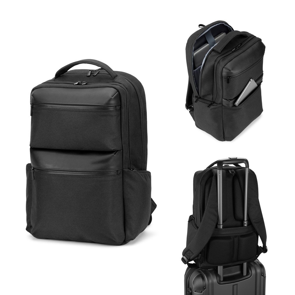 Mochila em twill reciclado resistente à água com dois bolsos frontais de grande dimensão (17'3") SP-92541-103 na cor Preto