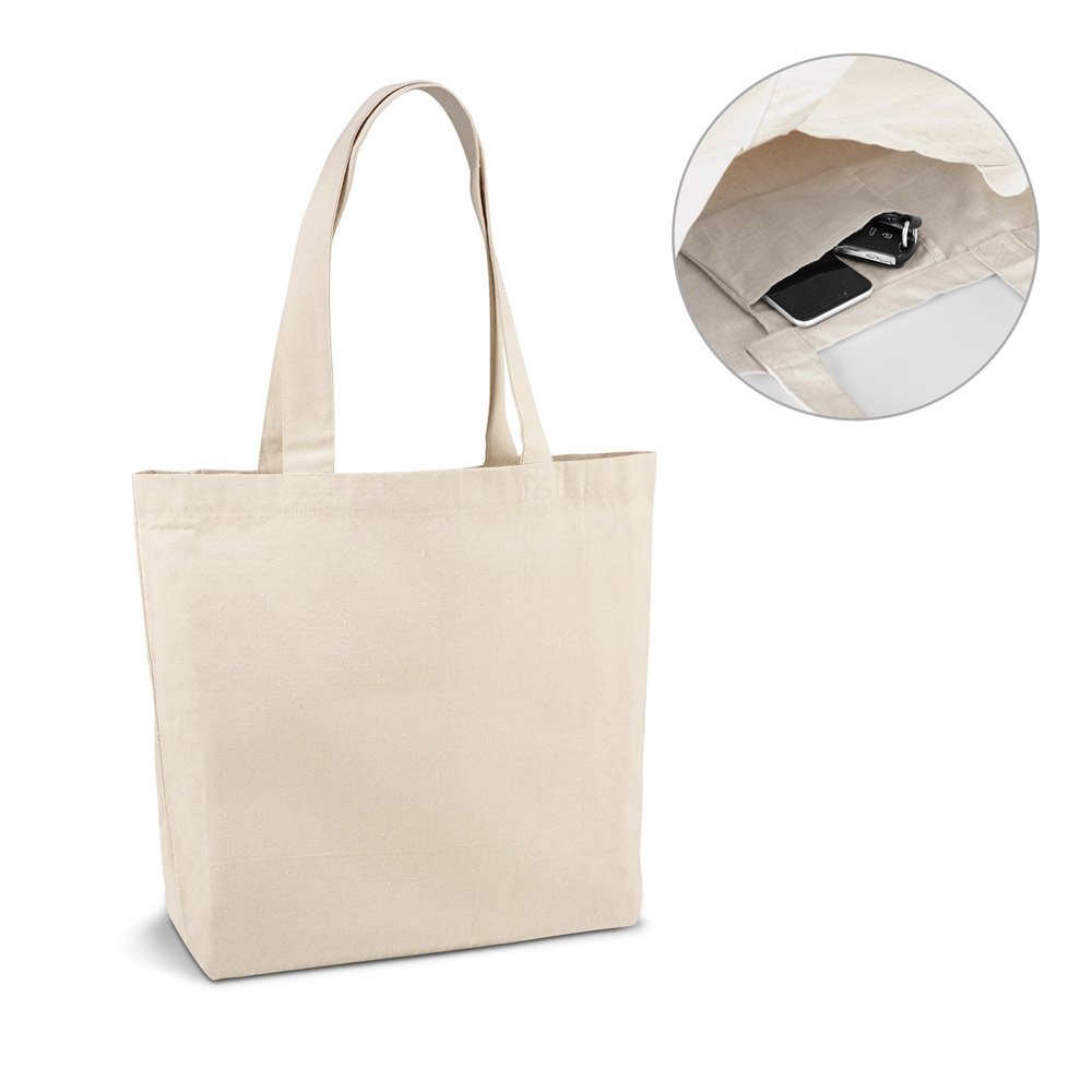 Sacola 100% algodão canvas (280 g/m²) com bolso interior SP-92820-150 na cor Natural claro