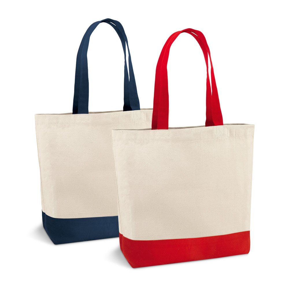 Sacola 100% algodão canvas (280 g/m²) com bolso interior e alças e fundo coloridos SP-92822-105 na cor Vermelho