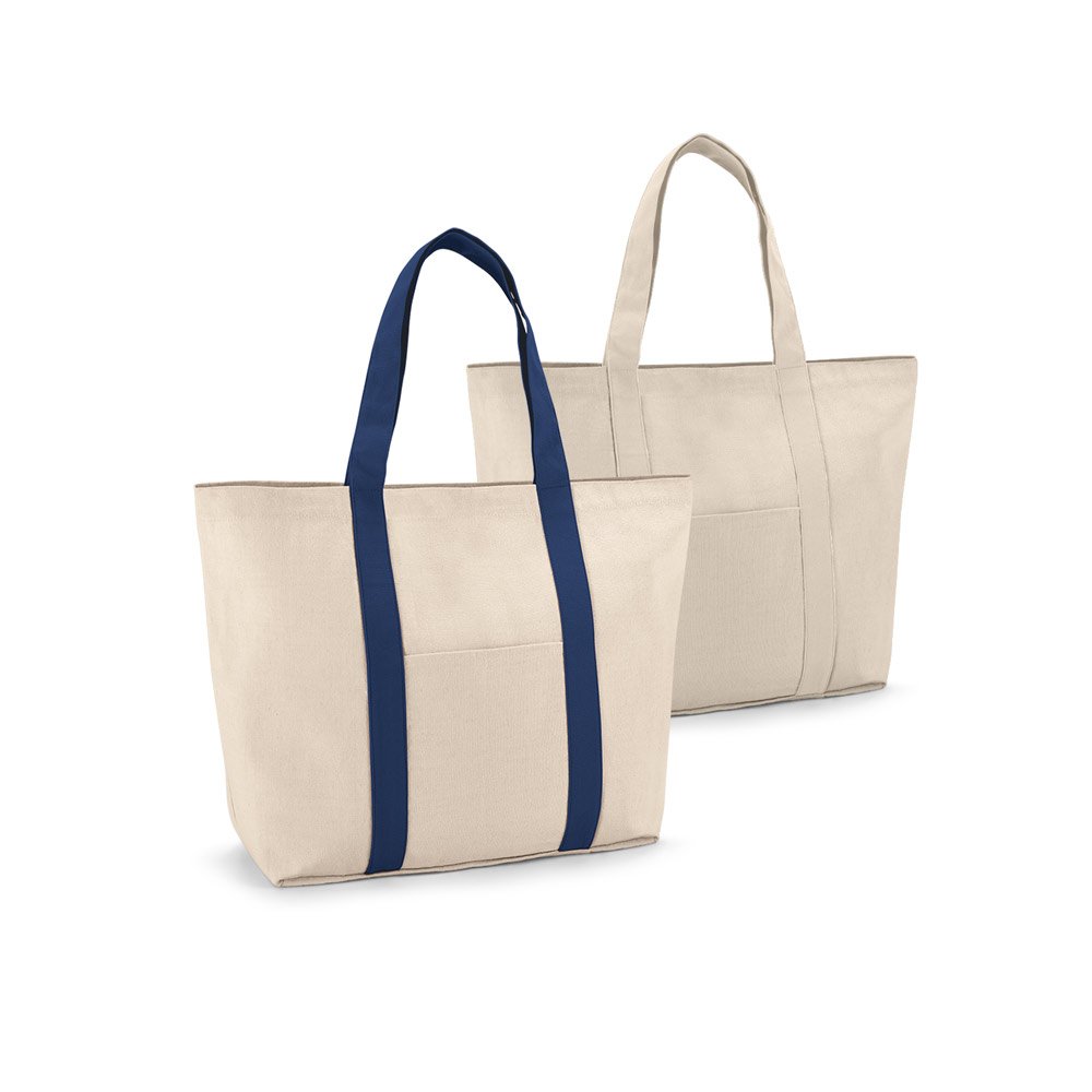 Sacola 100% algodão canvas (280 g/m²) com bolso frontal, bolso interior e fecho magnético SP-92824-150 na cor Natural claro