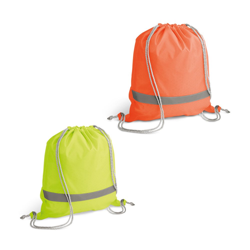 Sacola tipo mochila em 210D com elementos refletores SP-92835-128 na cor Laranja