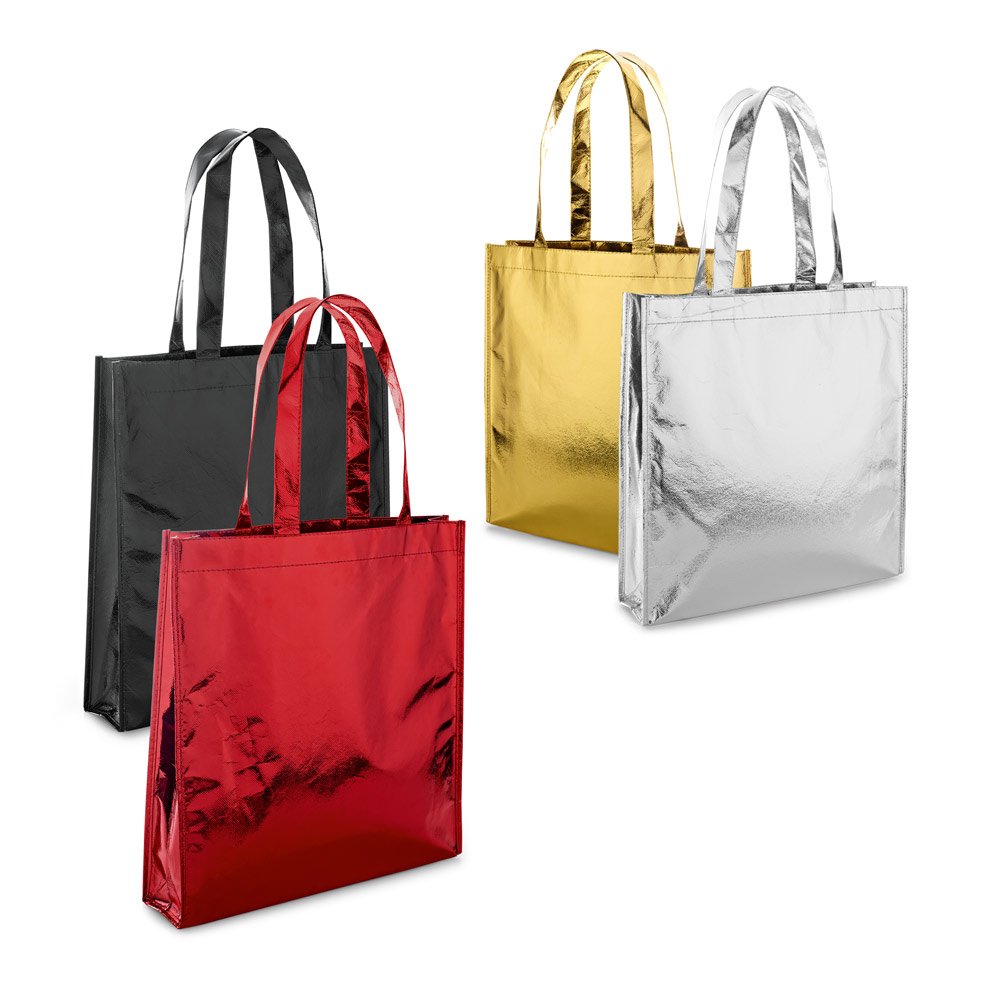 Sacola em non-woven laminado (90 g/m²) com laminação brilhante SP-92850-117 na cor Dourado