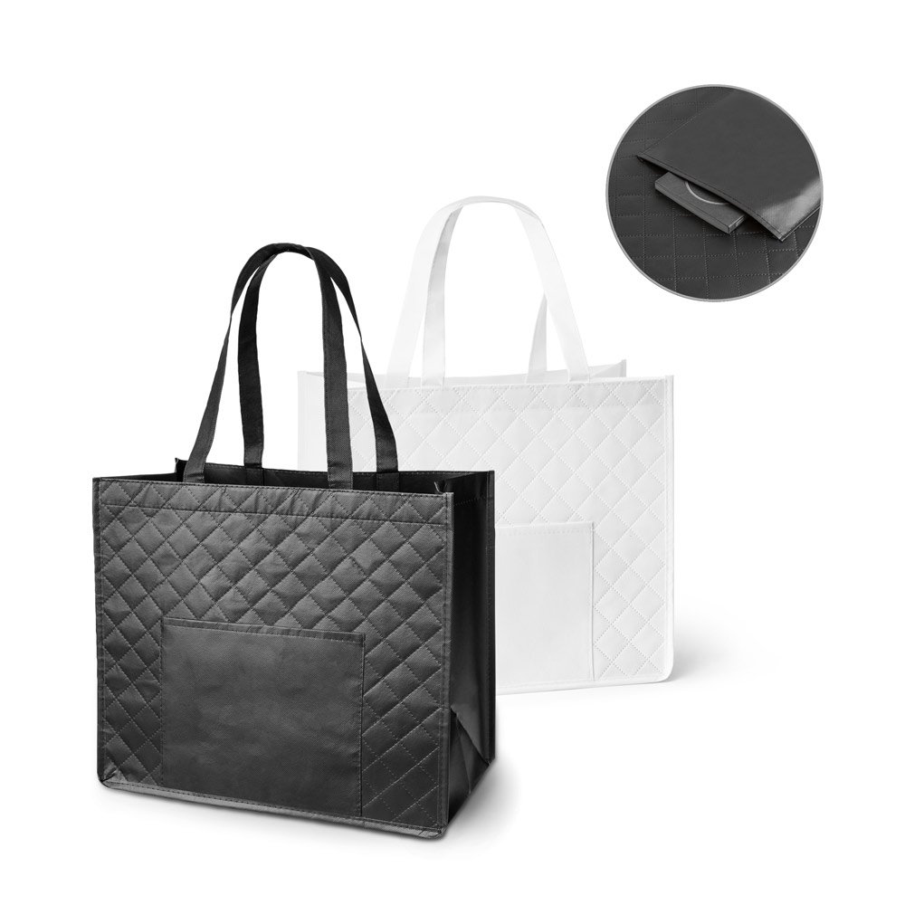 Sacola em non-woven laminado (110 g/m²) com bolso frontal (175 g/m²) SP-92859-106 na cor Branco