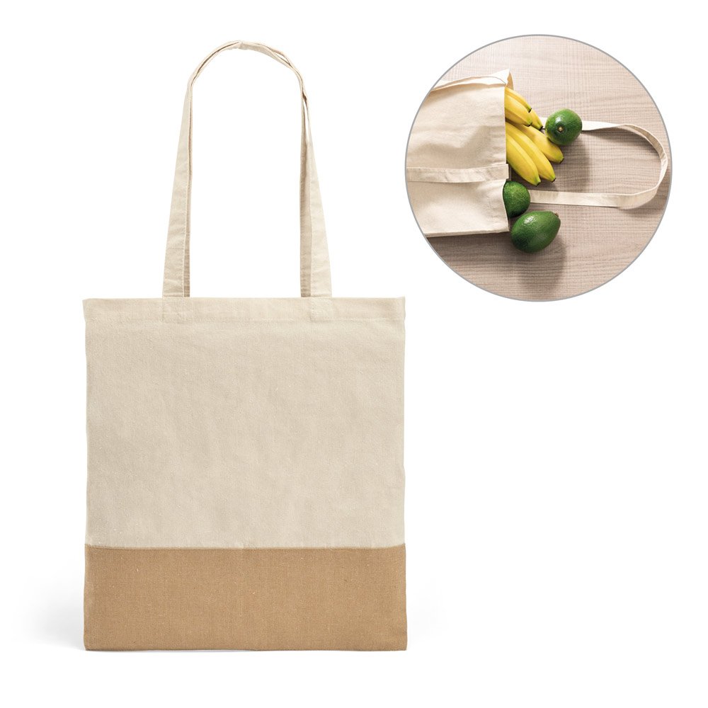 Sacola 100% algodão (160 g/m²) com detalhes em imitação de juta SP-92882-160 na cor Natural