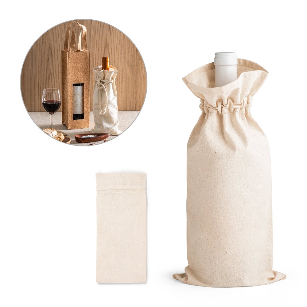 Sacola para garrafa em 100% algodão(180 g/m²) SP-92883-160 na cor Natural