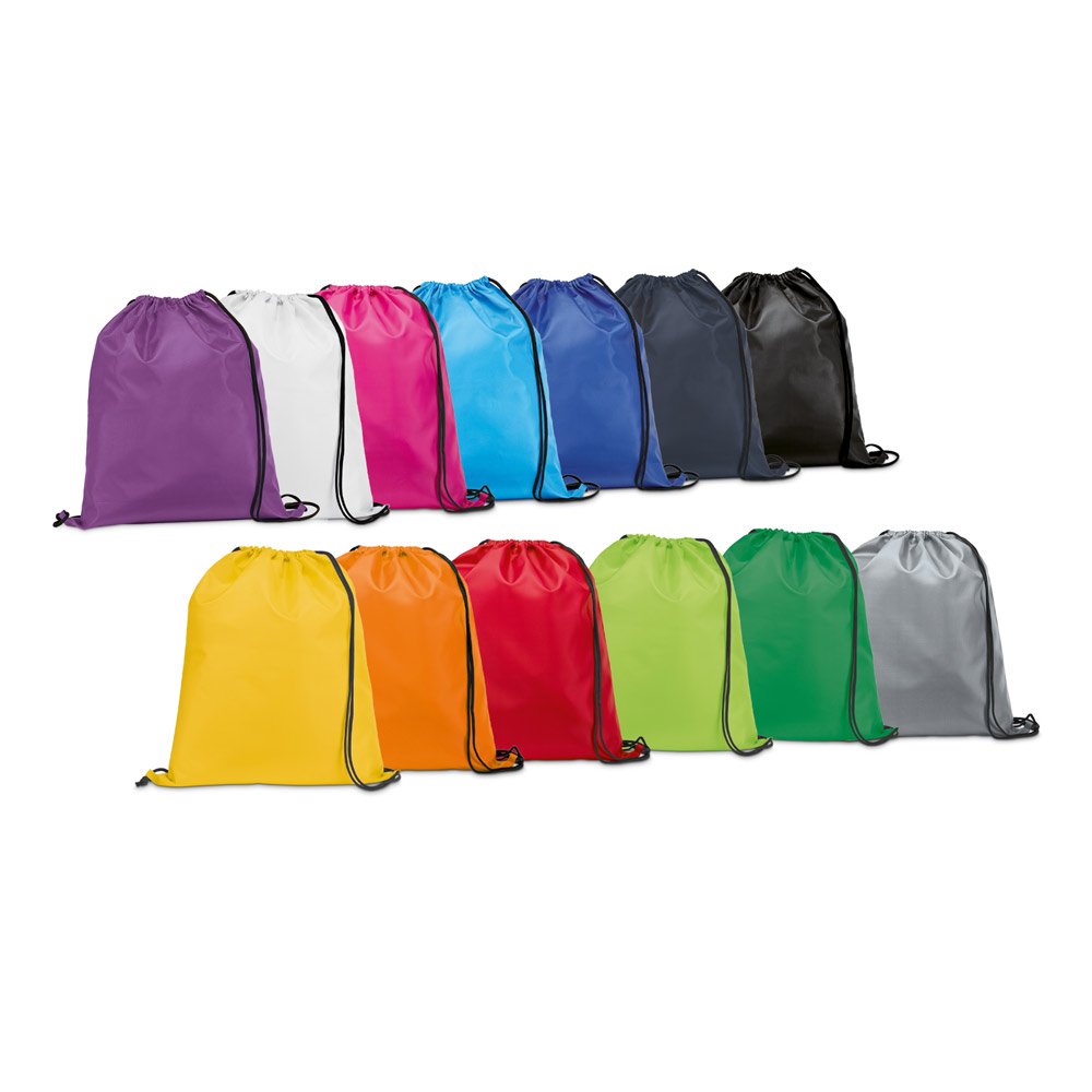 Sacola tipo mochila em 210D com cordões em preto SP-92910-102 na cor Rosa