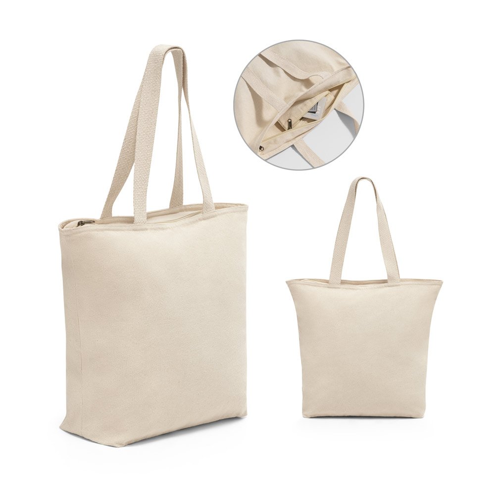 Sacola 100% algodão (280 g/m²) com fecho e bolso interior SP-92926-150 na cor Natural claro