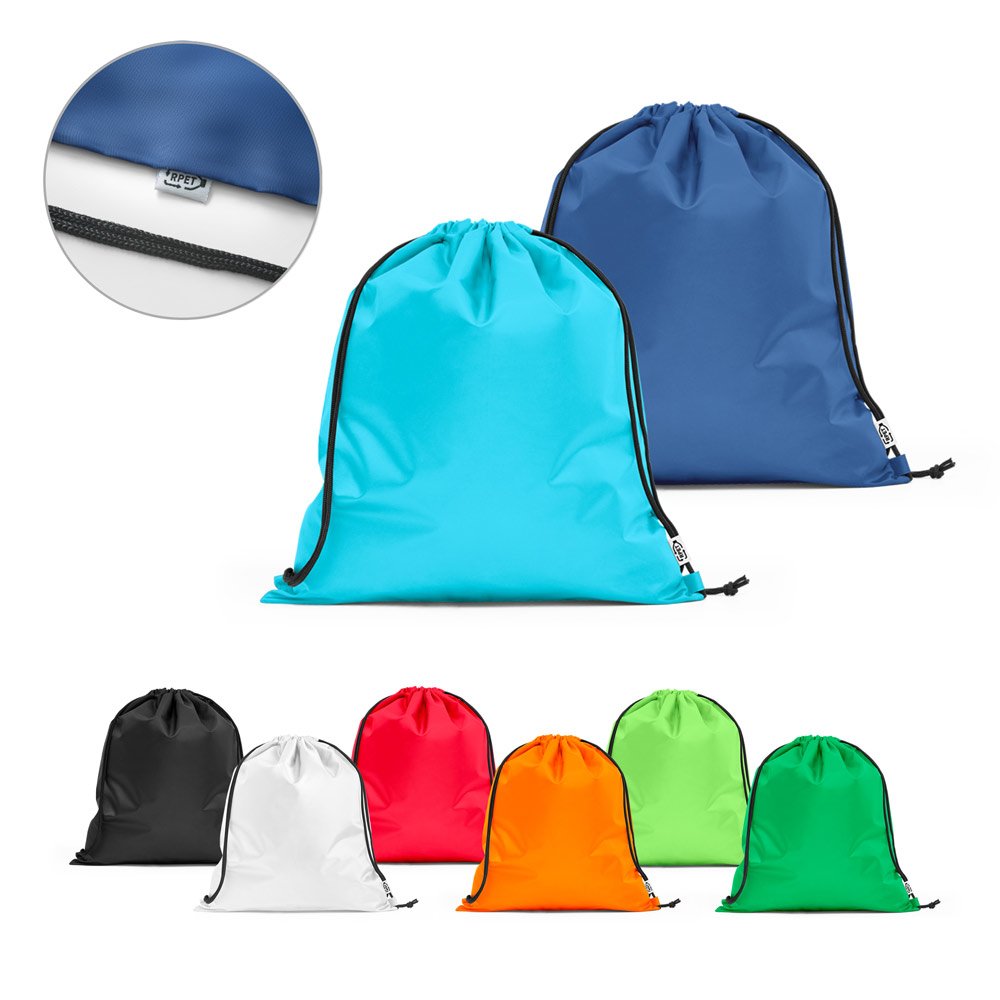 Sacola tipo mochila em poliéster reciclado 190T, produzida a partir de plástico reciclado SP-92931-128 na cor Laranja