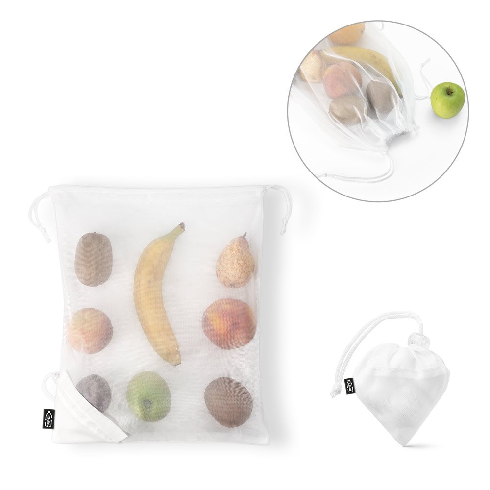Sacola dobrável 100% rPET com bolso em 100% poliéster reciclado 190T SP-92934-106 na cor Branco