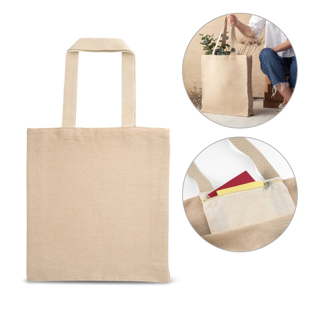 Sacola em juco (mistura de algodão e juta, 275 g/m²) SP-92937-160 na cor Natural