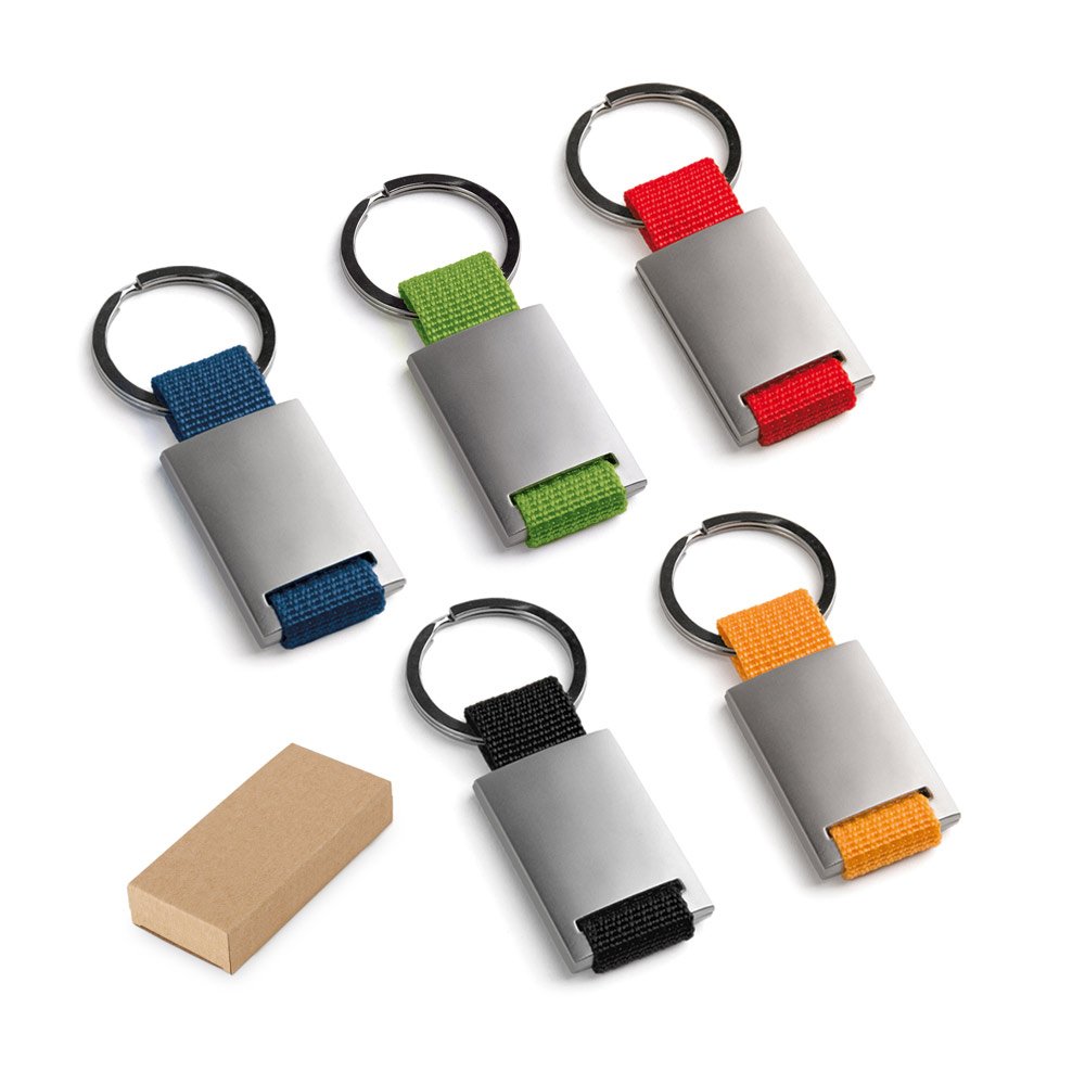 Chaveiros em metal e em webbing SP-93077-128 na cor Laranja