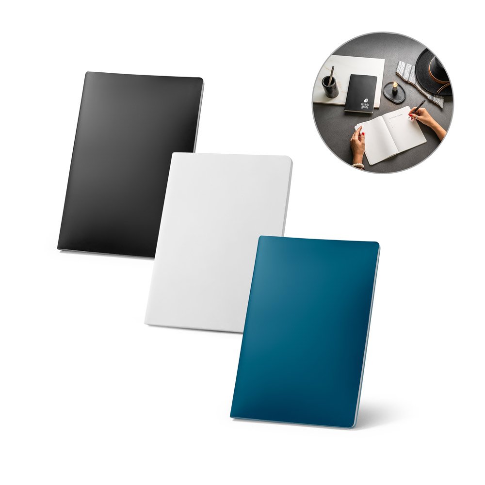Caderno A5 de capa flexível em papel pedra (620g/m²) SP-93283-106 na cor Branco