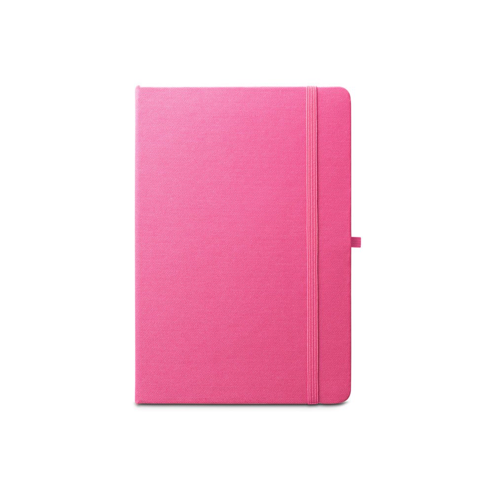 Caderno A5 de capa dura em PET 100% reciclado, com páginas pautadas recicladas SP-93297-129 na cor Verde escuro
