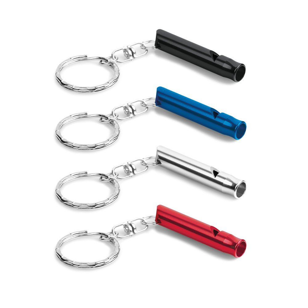 Chaveiro em metal com apito SP-93398-127 na cor Cromado satinado