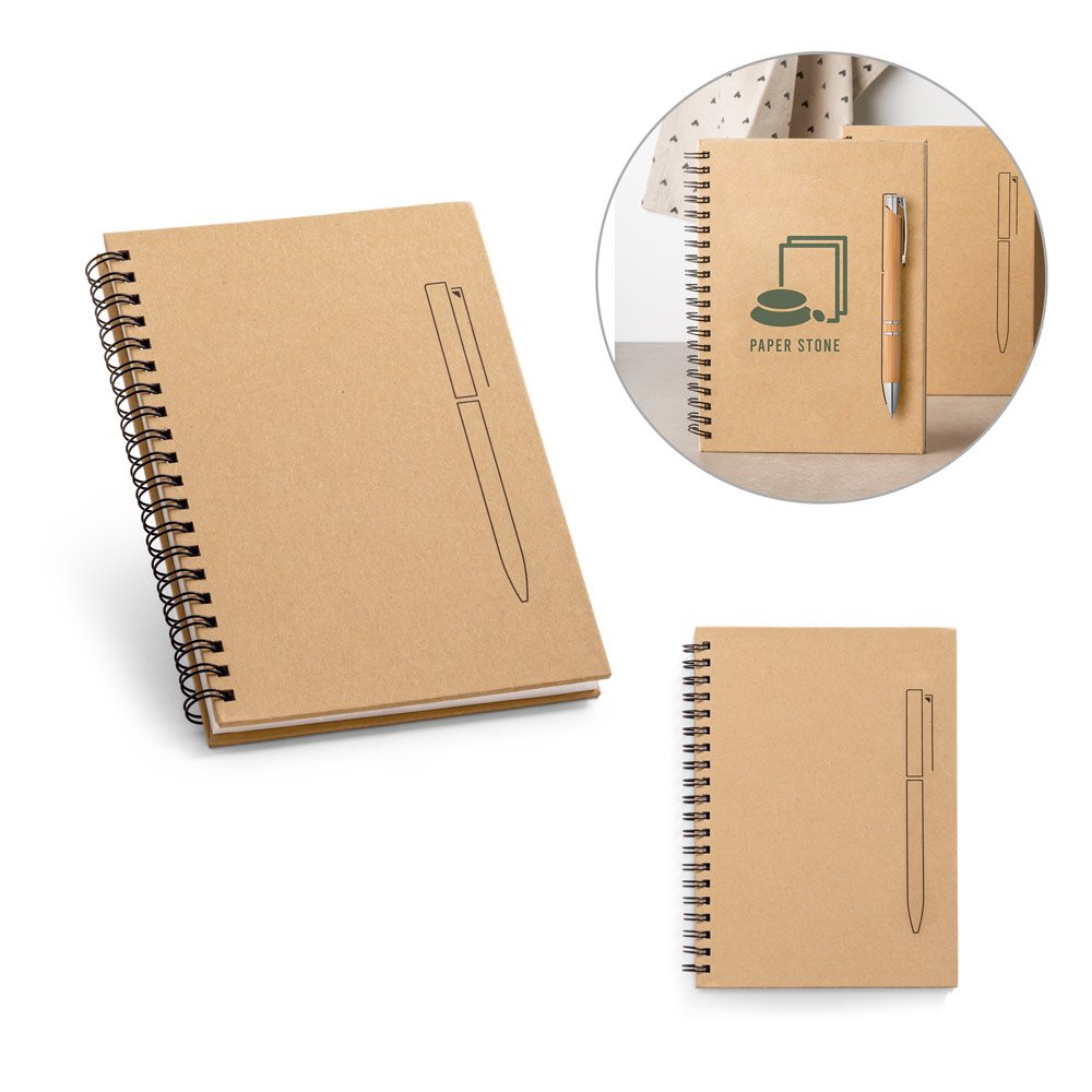 Caderno B6 de capa dura em papel kraft (120 g/m²), com páginas lisas SP-93419-160 na cor Natural
