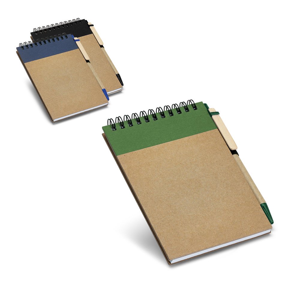 Caderno de bolso espiral de capa dura, com páginas lisas recicladas SP-93427-109 na cor Verde