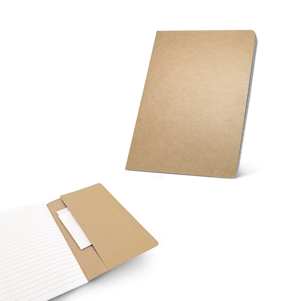 Caderno A5 de capa flexível em cartão kraft 100% reciclado, com páginas pautadas SP-93439-160 na cor Natural