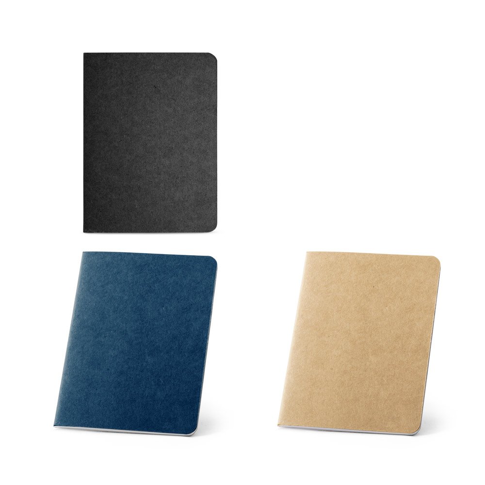 Caderno B7 de capa flexível em cartão kraft 100% reciclado, com páginas lisas recicladas SP-93461-160 na cor Natural