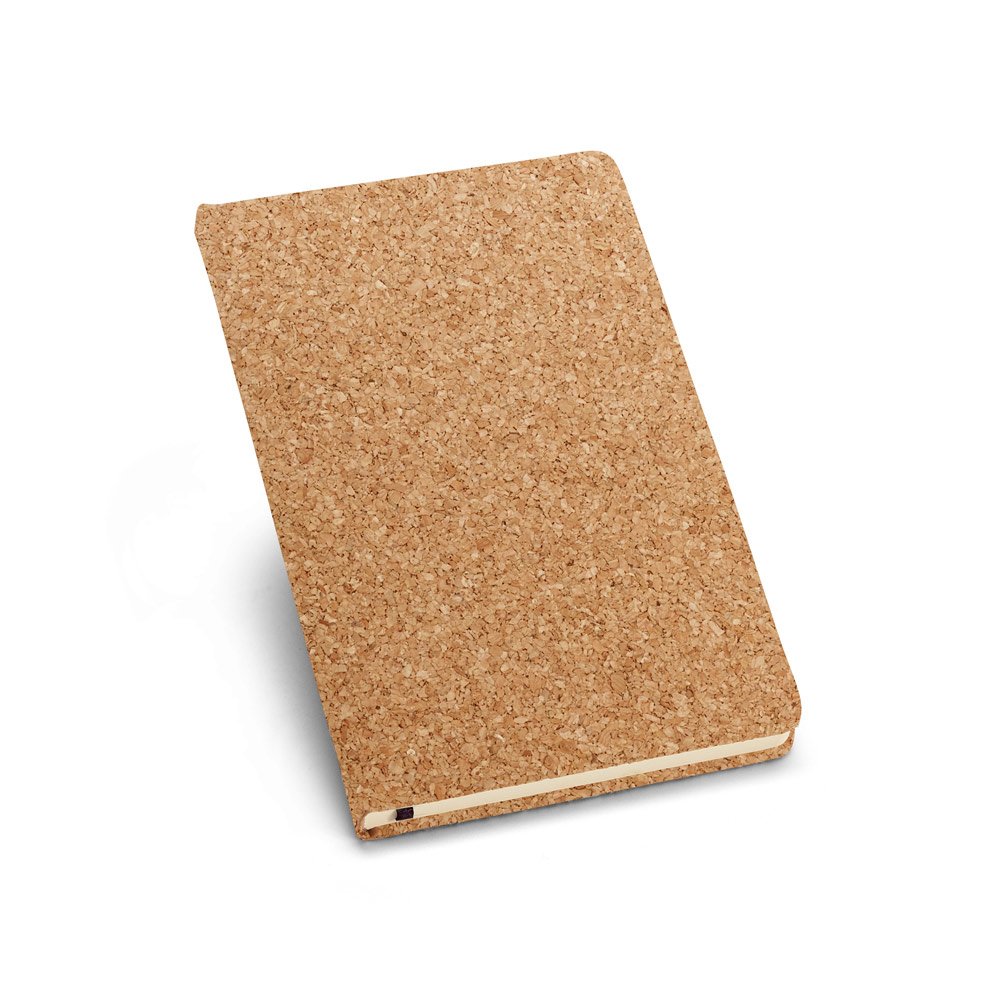 Caderno A5 de capa dura em cortiça, com páginas lisas SP-93489-160 na cor Natural