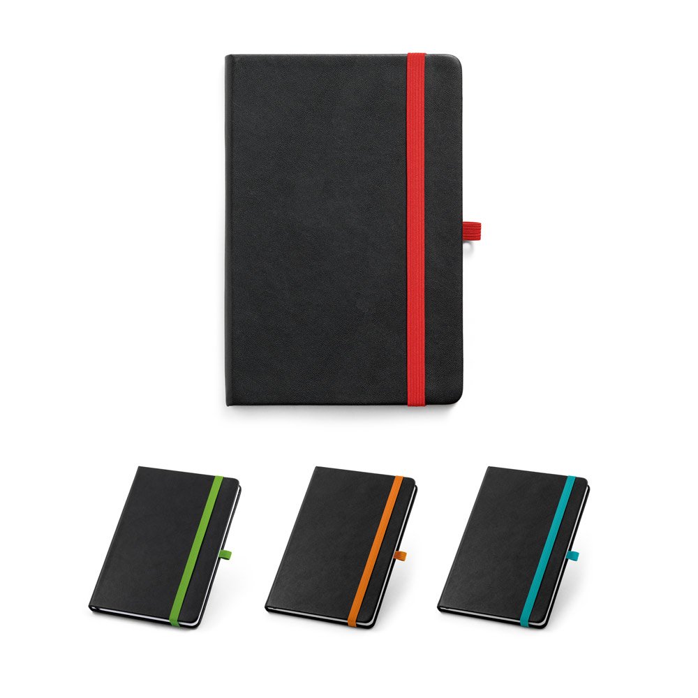 Caderno A5 de capa dura em PU, com páginas pautadas SP-93592-128 na cor Laranja