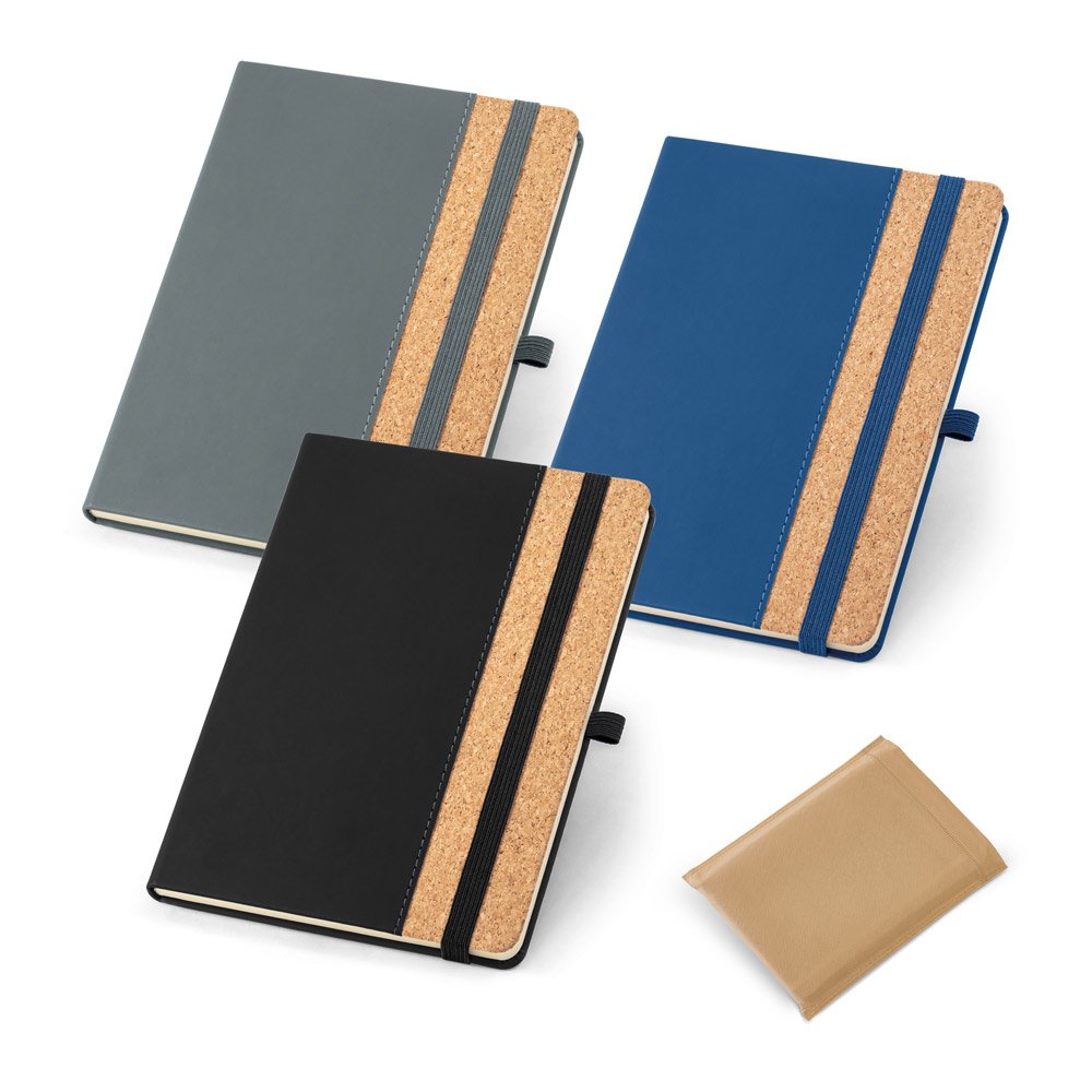 Caderno A5 em cortiça com páginas pautadas SP-93593-103 na cor Preto
