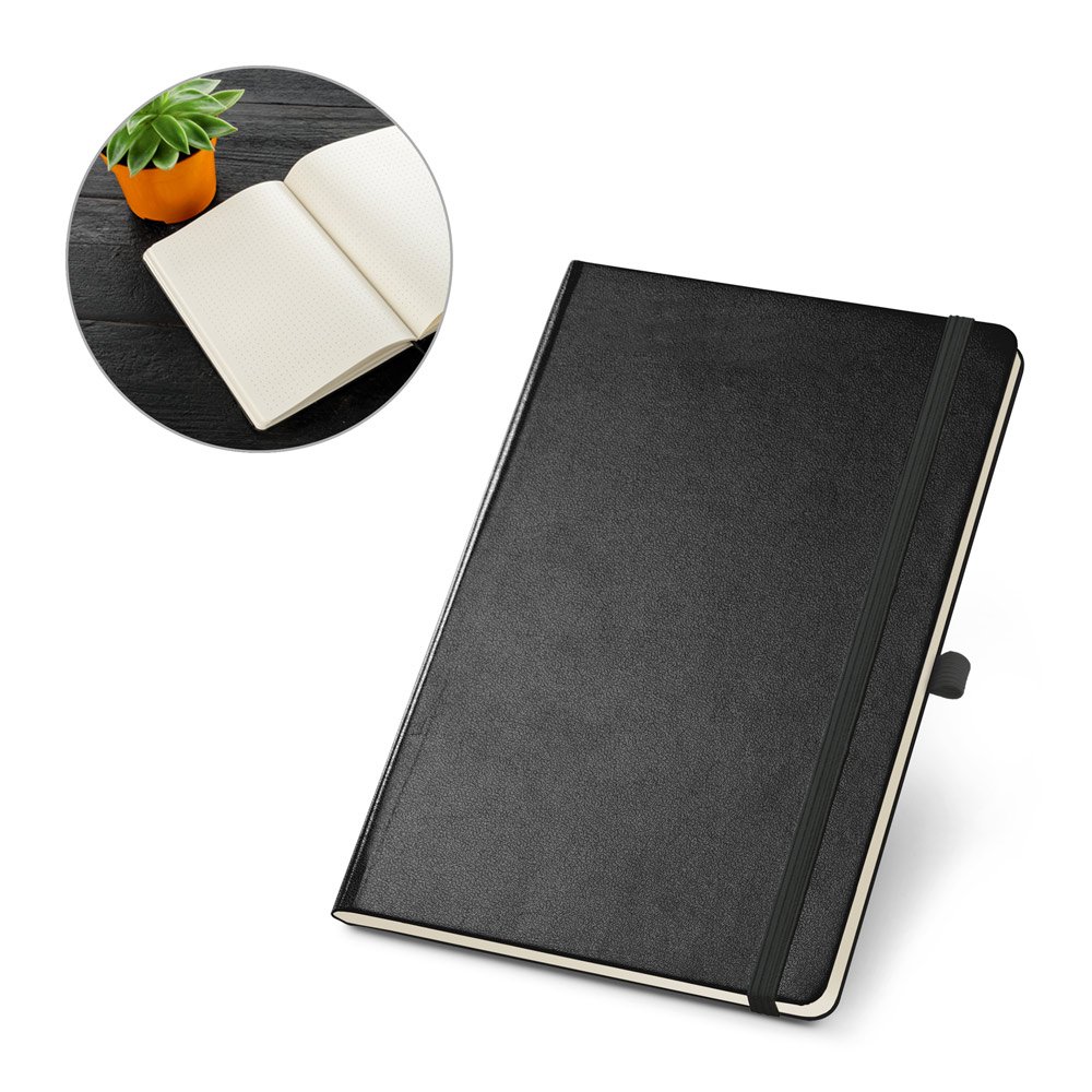 Caderno A5 de capa dura em PVC, com páginas pontilhadas SP-93595-103 na cor Preto