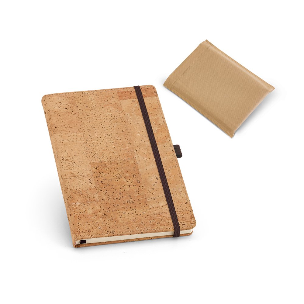 Caderno A6 de capa dura em cortiça, com páginas lisas SP-93731-160 na cor Natural