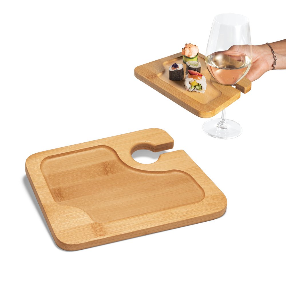 Prato em bambu com suporte para copo SP-93829-160 na cor Natural