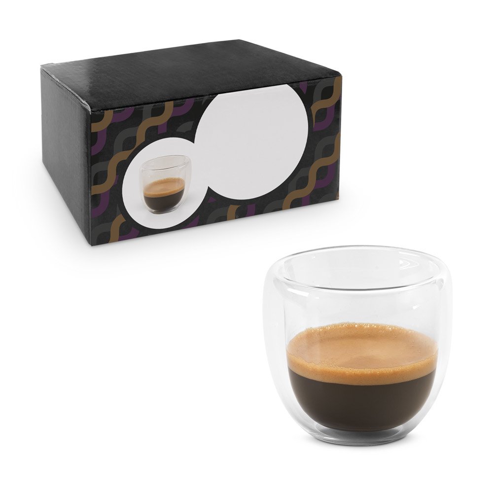 Conjunto de café em vidro borossilicato, com 2 copos de parede dupla isolada a ar (75 mL) SP-93873-110 na cor Transparente