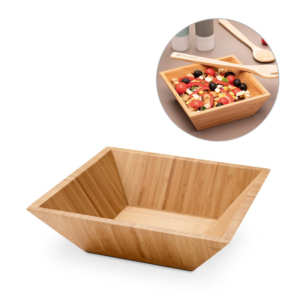 Saladeira em bambu em formato quadrado SP-93968-160 na cor Natural