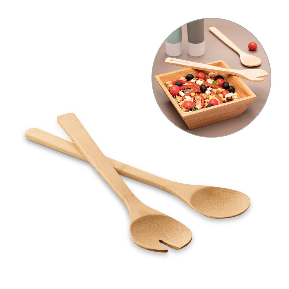 Conjunto de 2 talheres para salada em bambu SP-93969-160 na cor Natural