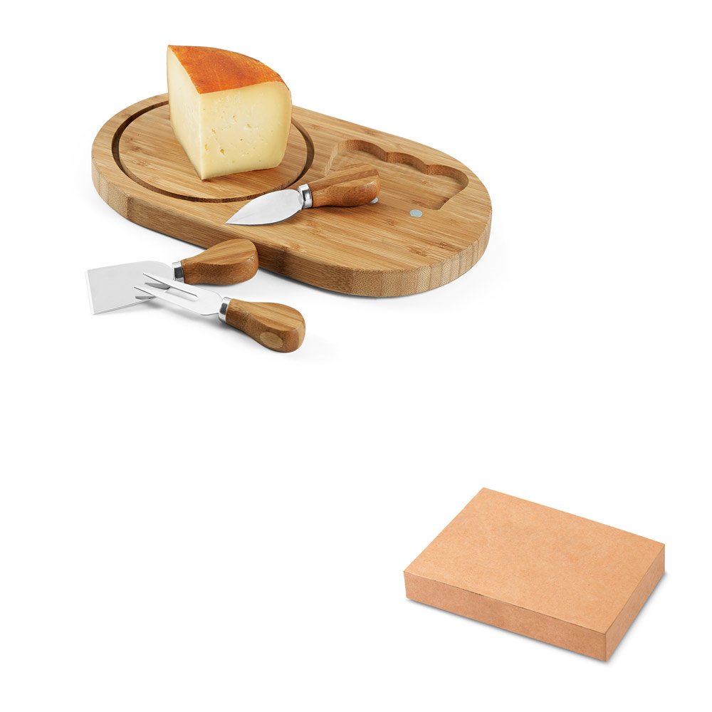 Tábua de queijos em bambu e aço inox com 3 utensílios SP-93976-160 na cor Natural